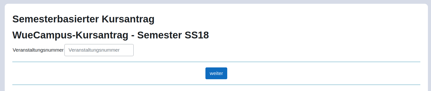 Ansicht Kursantrag Seite 1 Veranstaltungsnummer eingeben